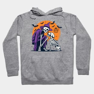 Spooky Season - Human Skeleton sitting with Dog Skeleton Hoodie